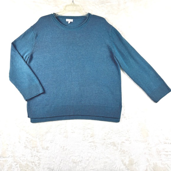 Ella Moss Sweaters - Ella Moss Sweater Womens L Teal Blue Crew Neck Long Sleeve Knit Hem‎ Slits  Soft